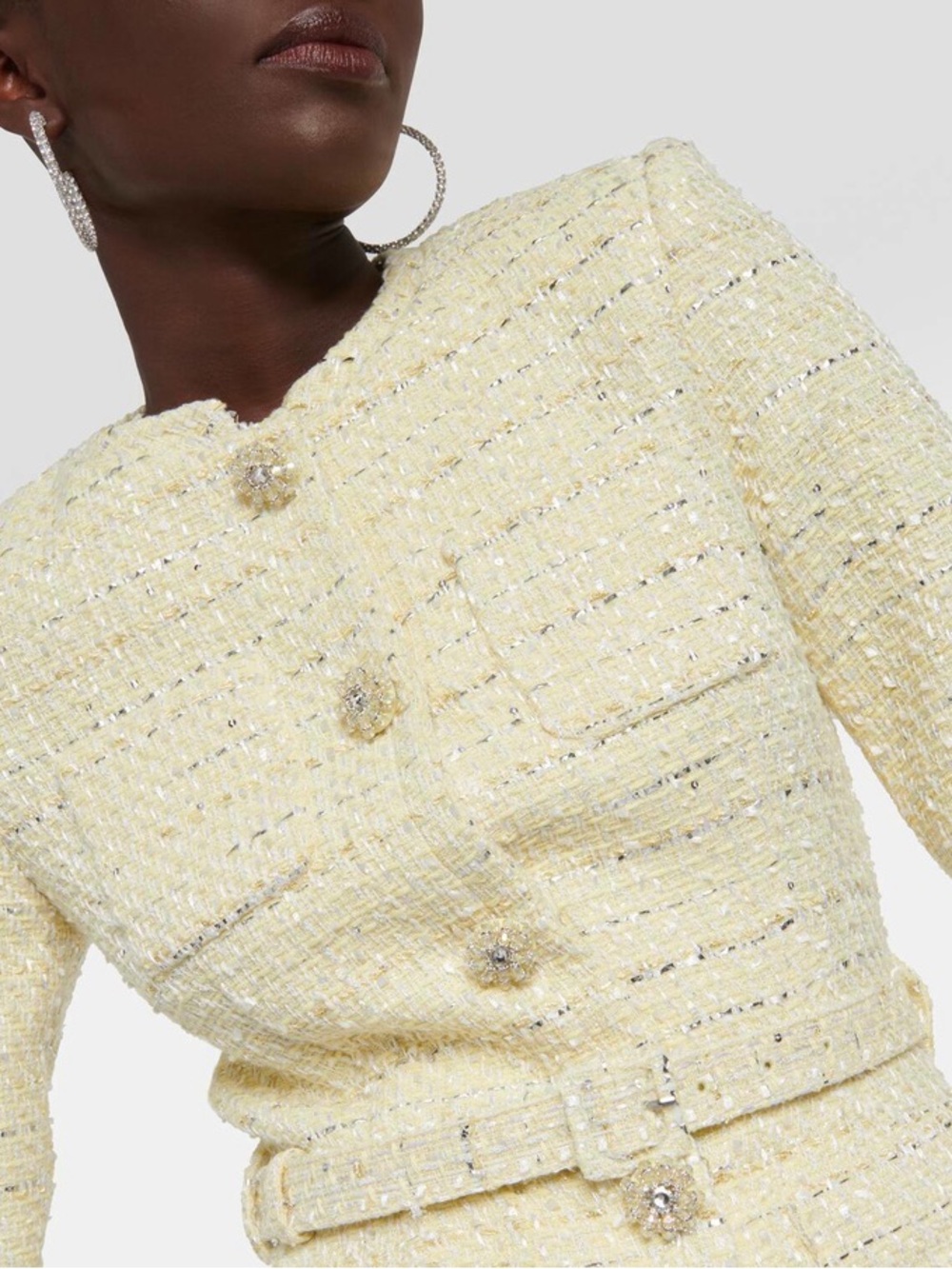 Self-Portrait lady jacket tweed boucle Yellow Tweed Collarless coat NWT size 10 - Picture 9 of 11